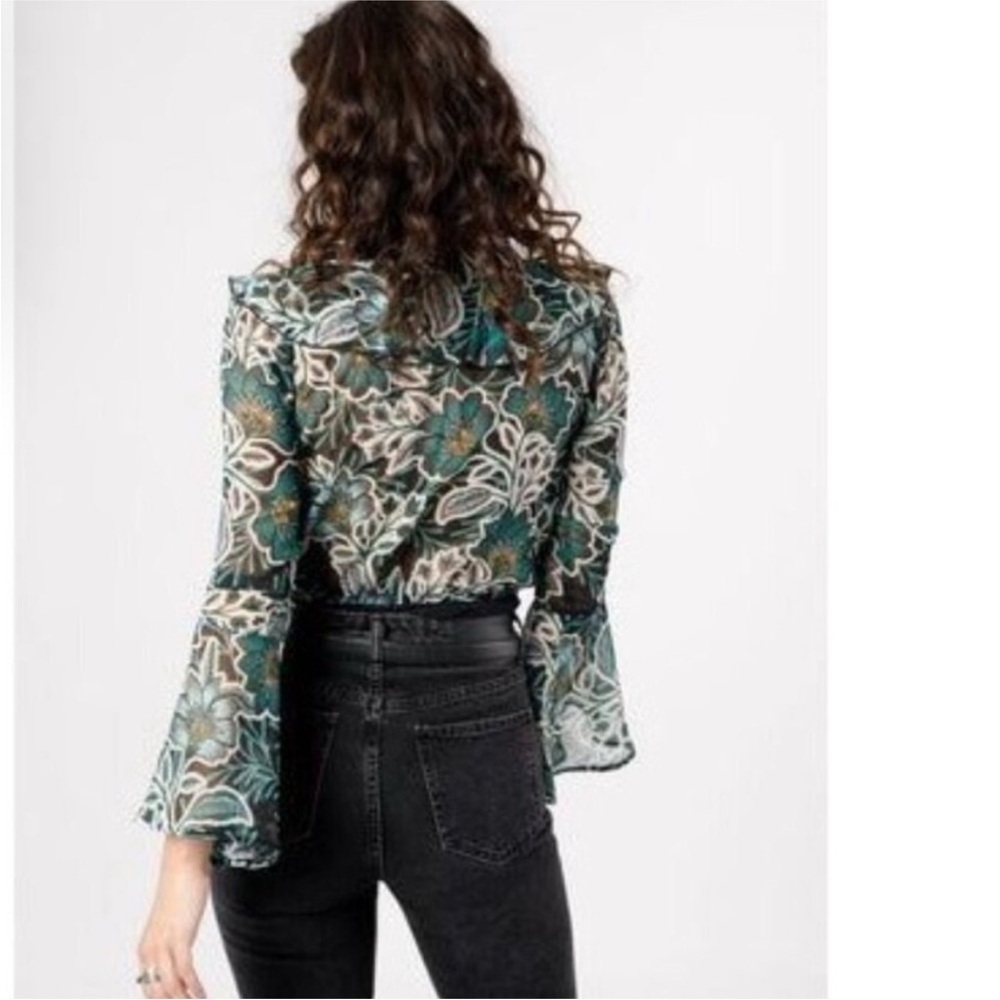 Band Of The Free Bonnie Emerald Floral Long Sleeve Bodysuit Women S Boho Cottage - Picture 2 of 6